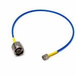 Коаксіальна кабельна збірка N-Type Male — SMA Male SS405, синій кабель з жовтою термоусадкою